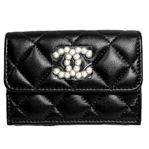 CHANEL Authentic Black Lambskin Leather Wallet